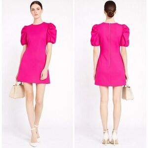 Alice + Olivia Hanita Mini Pink Puff Sleeve Shift Dress Sz 6 Wedding Cocktail